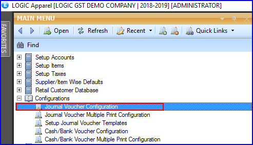Journal Voucher Configuration